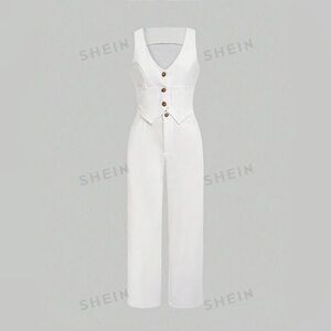 Shein two piece white corduroy two piece set size large. New without tags.
